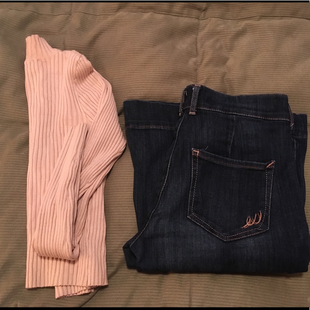 F21 cropped sweater & Express denim